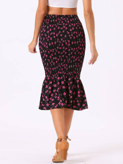 Allegra K- Floral Mermaid Midi Chiffon Skirt