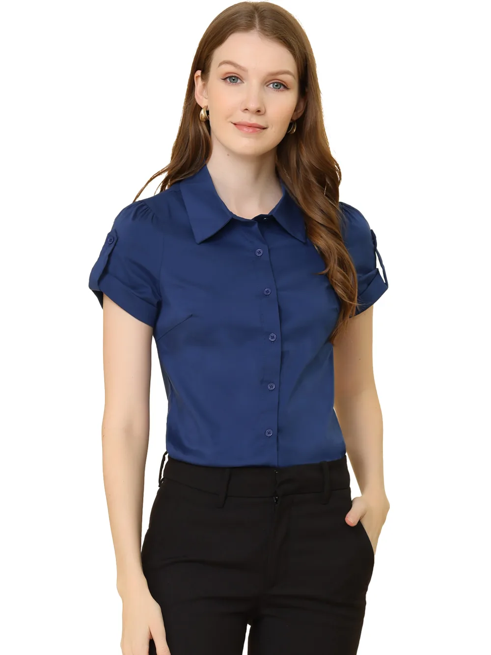 Allegra K - Chemise boutonnée élégante à manches courtes pour le travail