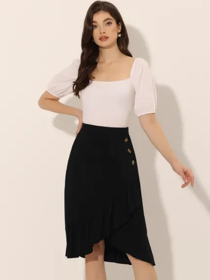 Allegra K- High Waisted Asymmetrical Ruffle Hem Skirt