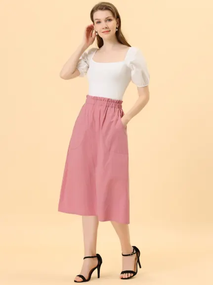 Allegra K- Cotton Elastic Waist Peasant A-Line Midi Skirt