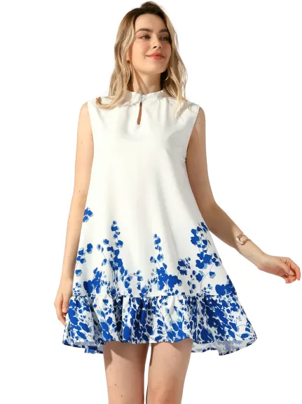 Allegra K - Floral Ruffled Hem Sleeveless Mini Dress