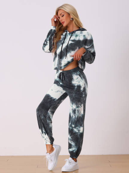 Allegra K - Tie Dye Pullover Hoodie Jogging Tracksuit