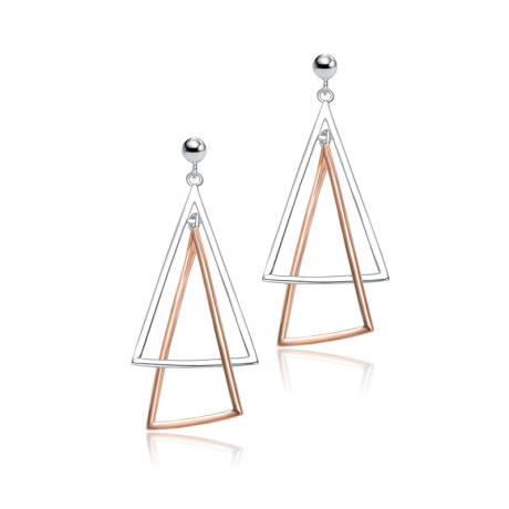 Genevive Sterling Silver Two-Tone Triangle Dangling Earrings