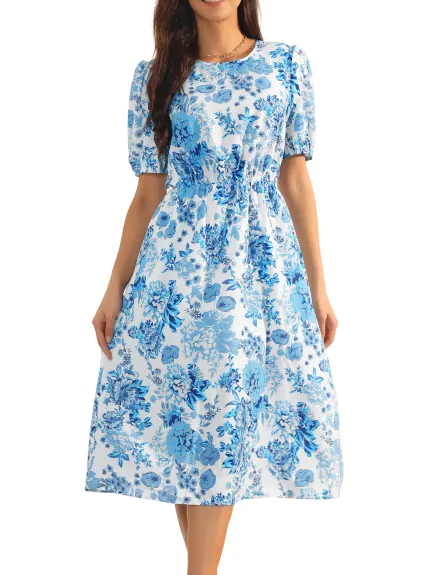 Allegra K - Summer Cutout Waist Floral Dress