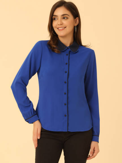 Allegra K- Contrast Peter Pan Collar Shirt Blouse