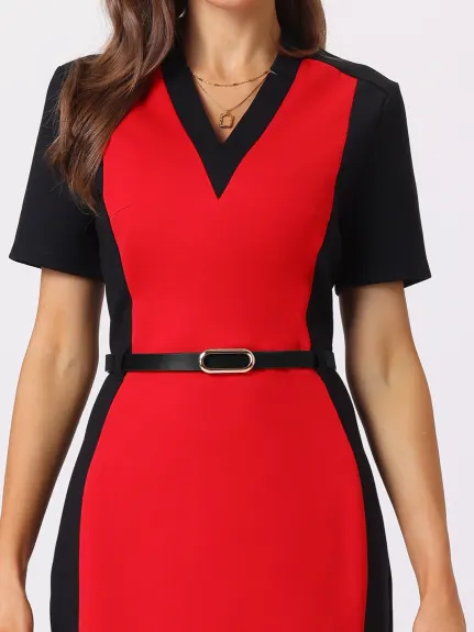 Hobemty- Contrast Color Pencil Sheath Dress