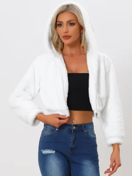 Allegra K- Zip Up Cropped Fleece Jacket