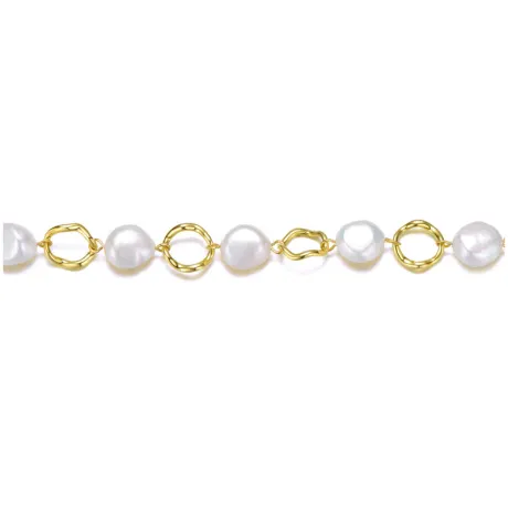 Genevive Sterling Silver Genuine Freshwater Pearl Chain Bracelet