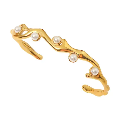 Waterproof Diane 18k gold plated stainless steel pearl bracelet
