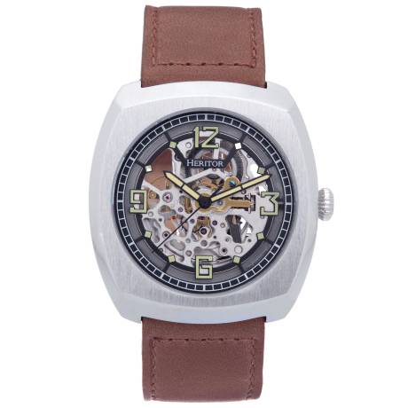 Heritor Automatic - Gatling Skeletonized Leather-Band Watch - Black