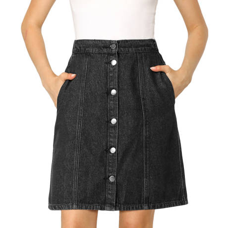 Allegra K- High Waist A-Line Denim Skirt