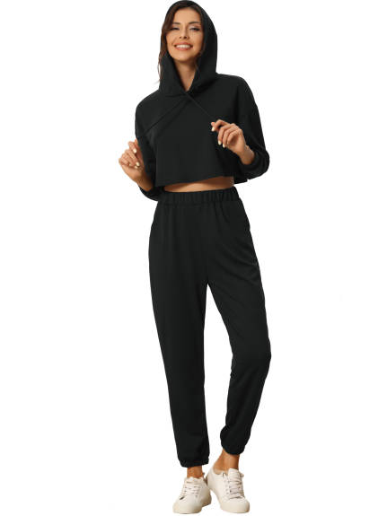 cheibear - Crop Hoodies Long Jogger Loungwear Set