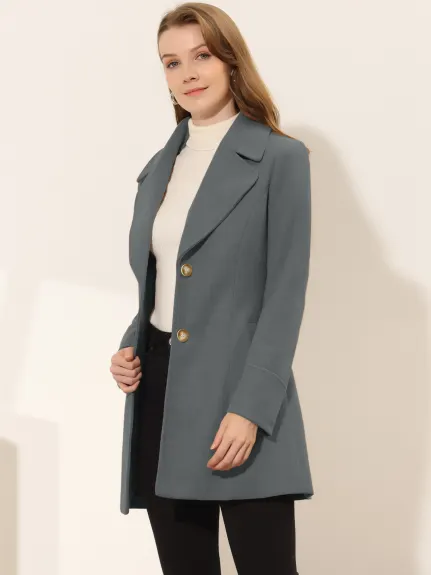 Allegra K - Manteau simple boutonnage à revers cranté