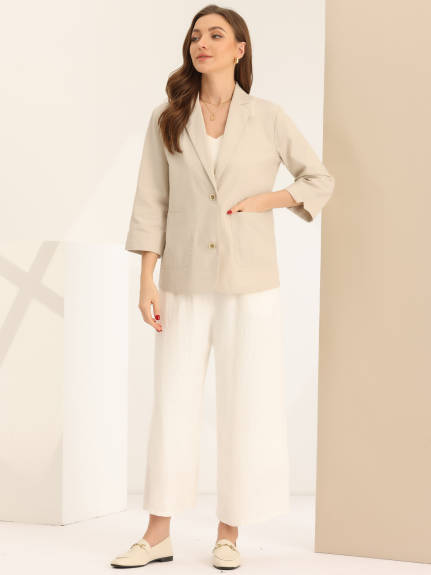 Allegra K - Linen Cotton Office Blazer Jacket