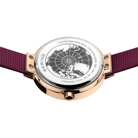 BERING - Montre solaire pour femme en acier inoxydable de 31 mm en or rose/violet