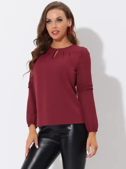 Allegra K- Long Sleeve Keyhole Neck Blouse Top