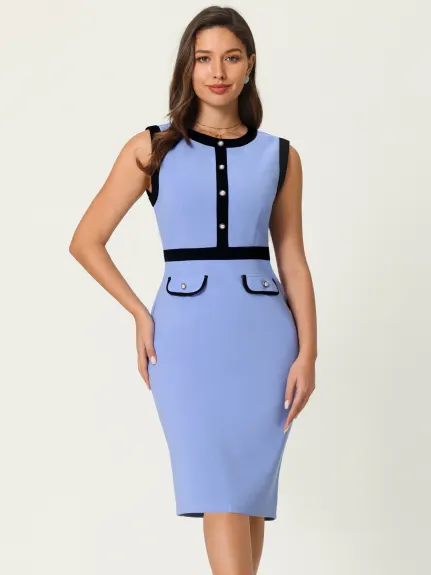 Hobemty- Sleeveless Contrast Color Sheath Pencil Dress