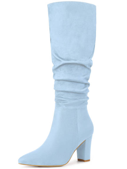 Allegra K - Slouchy Pointed Toe Heeled Knee High Boots