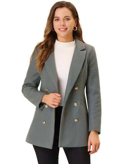 Allegra K- Trenchcoat hiver Double boutonnage à revers cranté manches longues