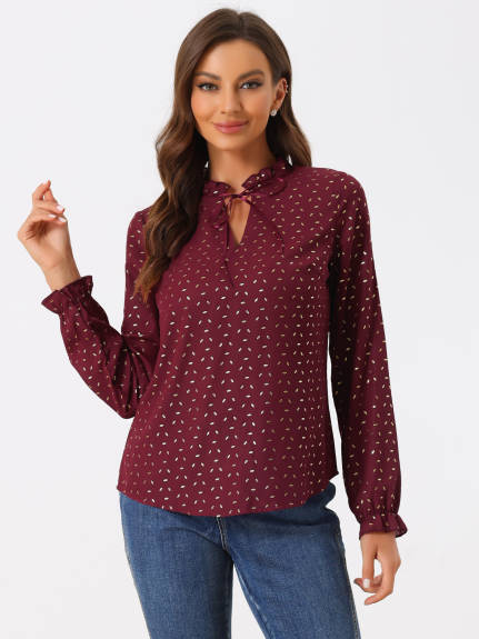 Allegra K- Tie Ruffled Neck Blouse Top