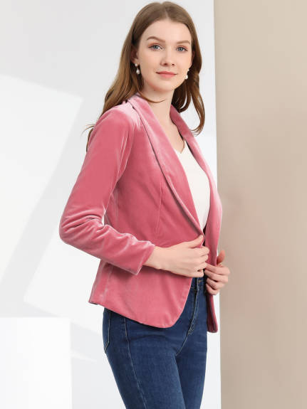 Allegra K- Shawl Collar One Button Velvet Blazer