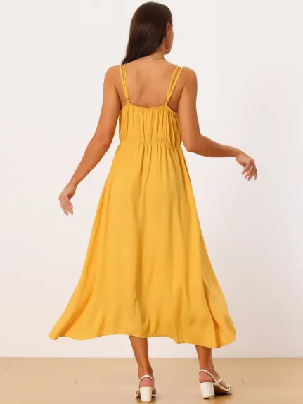 Allegra K- Robe d'été mi-longue fluide sans manches nouée sur le devant