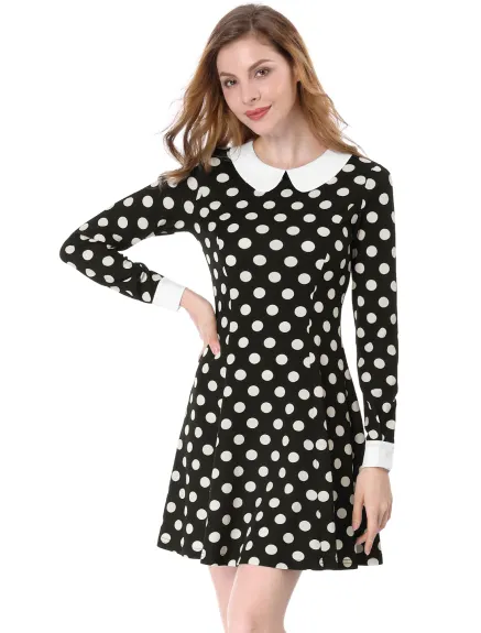 Allegra K- Peter Pan Collar Long Sleeve Above Knee A-Line Dress