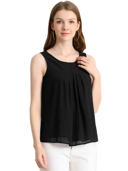 Allegra K - Pleated Front Sleeveless Chiffon Tank Top