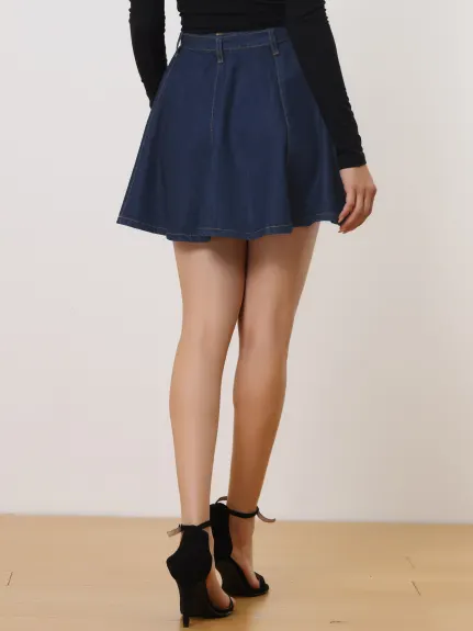 Allegra K- Belted A-Line Mini Denim Skirt