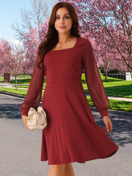 INSPIRE CHIC - Swiss Dot Sleeve Flowy Midi Dress