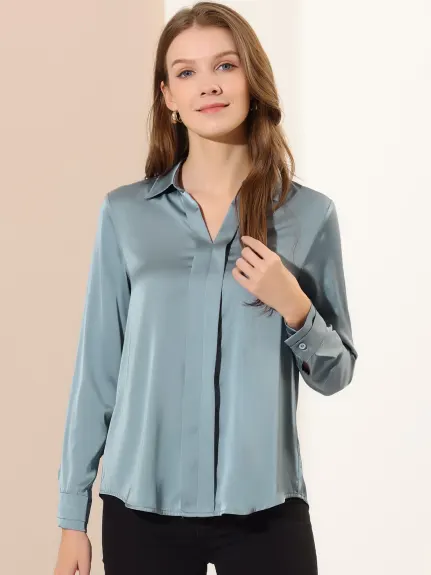 Allegra K- Elegant Long Sleeve Blouse V-Neck Shirt