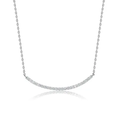 Genevive Sterling Silver with Clear Cubic Zirconia Curved Necklace