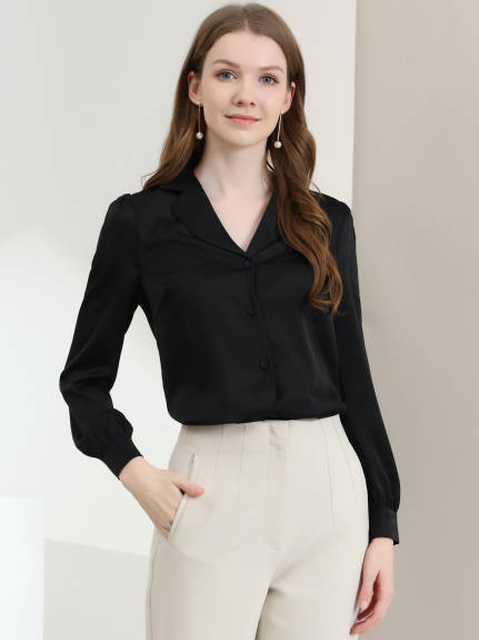 Allegra K- Elegant Long Sleeve Satin Shirt