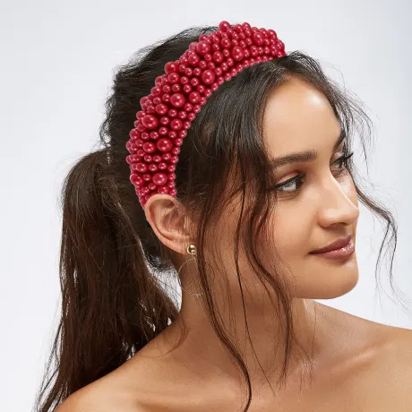 Unique Bargains - Faux Pearls Wide Padded Headband