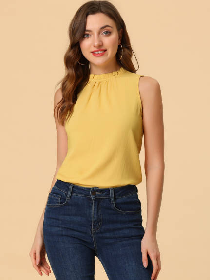 Allegra K- Mock Neck Ruffle Sleeveless Blouse