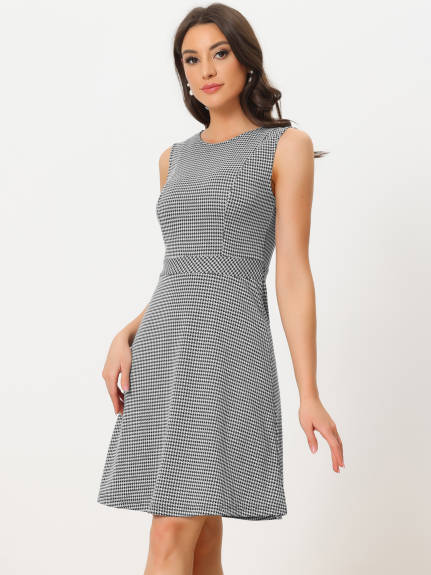 Allegra K- Sleeveless Plaid Houndstooth Flare Dress