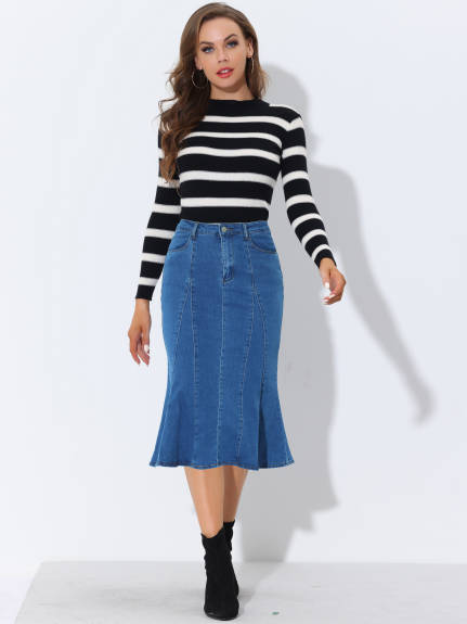 Allegra K- Fishtail Hem Bodycon Midi Denim Skirt