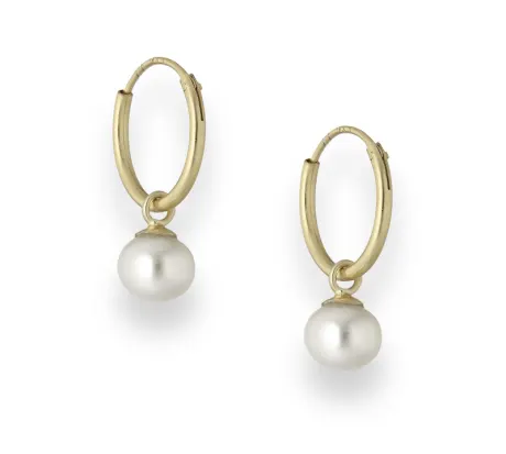 14K Goldtone Plated Sterling Silver Freshwater Pearl Hoop Earrings (Removable Pearl) - Signature Pearls