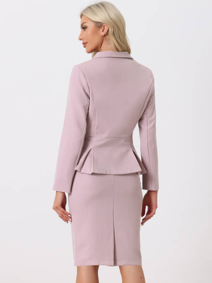 Allegra K- Suit Set-2 Pieces Peplum Blazer and Pencil Skirt