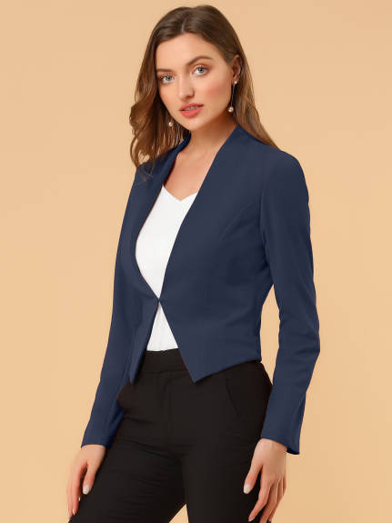 Allegra K- Suit Collarless Cropped Blazer Jacket