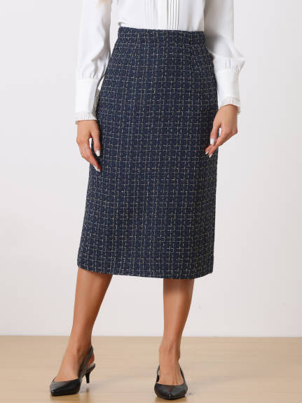 Allegra K- Plaid Tweed High Waist Bodycon Pencil Skirt