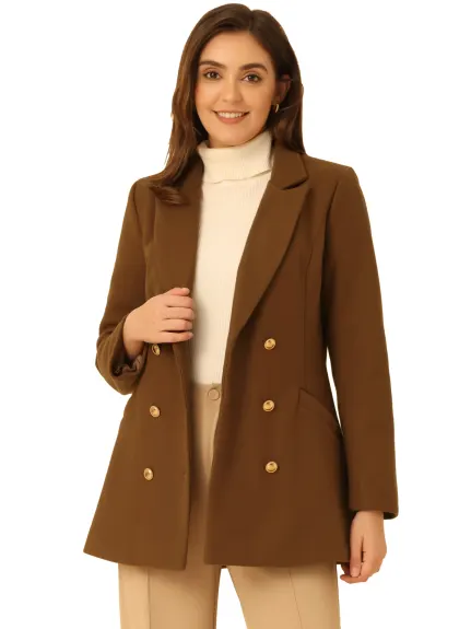 Allegra K- Trenchcoat hiver Double boutonnage à revers cranté manches longues