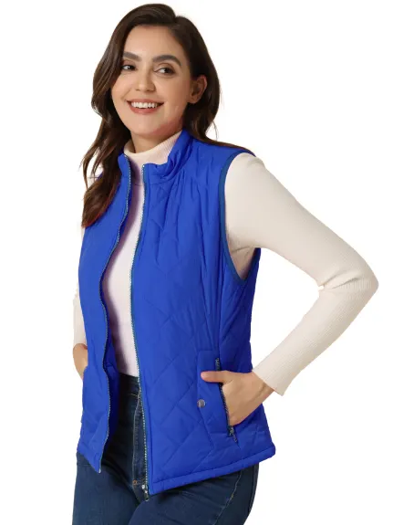 Allegra K- Gilet léger à col montant Gilet matelassé zippé