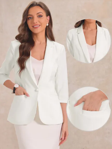 Allegra K- 3/4 Sleeve One Button Lapel Blazer