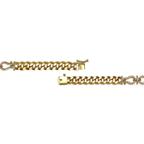 Rachel Glauber 14k Gold Plated with Cubic Zirconia Love Knot Miami Cuban/Curb Chain Bracelet