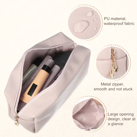 Unique Bargains- Travel Cosmetic Toiletry Bag PU Leather Waterproof