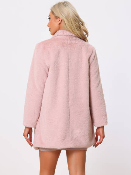 Allegra K - Open Front Fluffy Faux Fur Midi Jackets