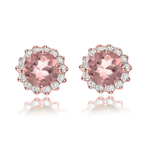 Genevive Sterling Silver with Colored Cubic Zirconia Button Stud Earrings