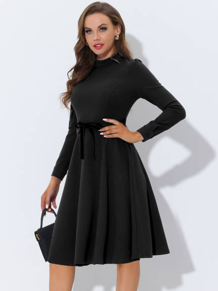 Allegra K- Sheath Mock Neck Long Sleeve Knee Length Dress