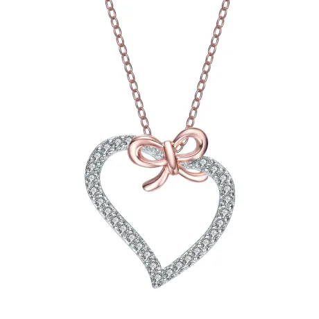 Genevive Rose-plated Sterling Silver Cubic Zirconia Heart And Bowtie Necklace